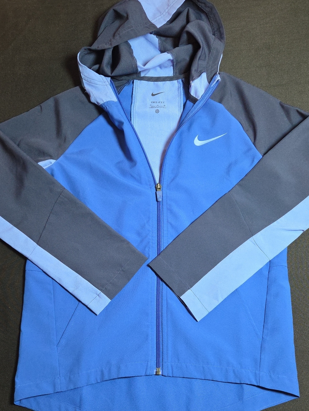 Nike Boys’s Blue and Gray Full‑Zip Hooded Performance Jacket
